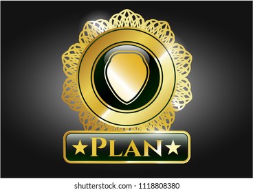  Shiny emblem with shield icon and Plan text inside