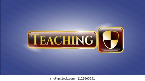  Shiny emblem with shield, safety icon and Teaching text inside