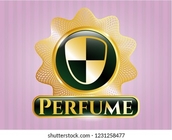  Shiny emblem with shield, safety icon and Perfume text inside