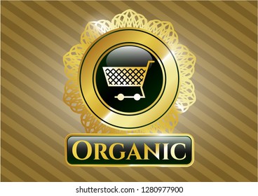  Shiny emblem with shopping cart icon and Organic text inside