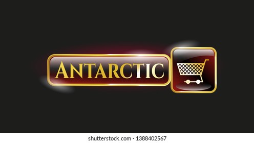  Shiny emblem with shopping cart icon and Antarctic text inside