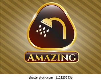  Shiny emblem with shower icon and Amazing text inside