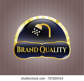 Shiny emblem with shower icon and Brand Quality text inside Shiny emblem with shower icon and Brand Quality text inside