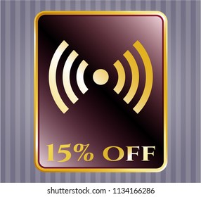 Shiny emblem with signal icon and 15% off text inside