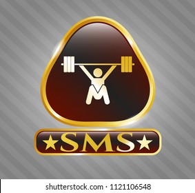  Shiny emblem with snatch, weightlifting icon and SMS text inside
