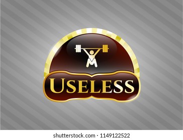  Shiny emblem with snatch, weightlifting icon and Useless text inside