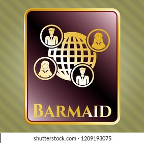  Shiny emblem with social network icon and Barmaid text inside