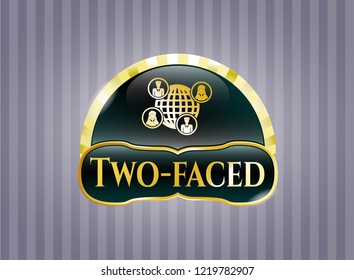  Shiny emblem with social network icon and Two-faced text inside