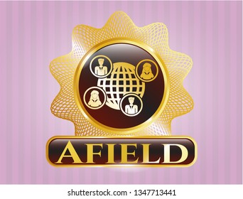  Shiny emblem with social network icon and Afield text inside