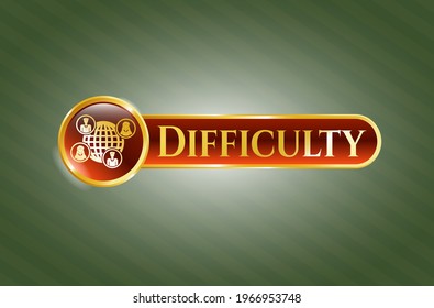 Shiny emblem with social network icon and Difficulty text inside