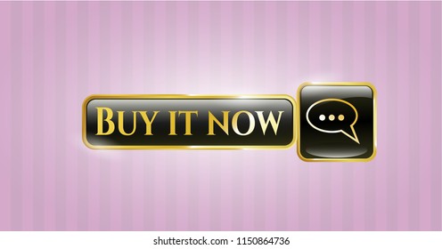  Shiny emblem with speech bubble icon and Buy it Now text inside