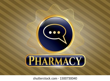  Shiny emblem with speech bubble icon and Pharmacy text inside