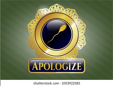  Shiny emblem with sperm icon and Apologize text inside