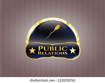  Shiny emblem with sperm icon and Public Relations text inside