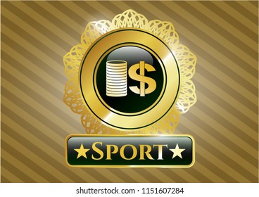  Shiny emblem with stack of coins icon and Sport text inside