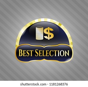  Shiny emblem with stack of coins icon and Best Selection text inside