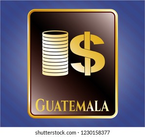  Shiny emblem with stack of coins icon and Guatemala text inside