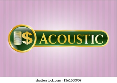  Shiny emblem with stack of coins icon and Acoustic text inside