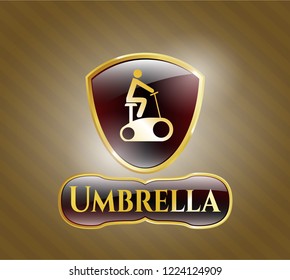  Shiny emblem with stationary bike icon and Umbrella text inside
