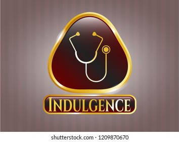  Shiny emblem with stethoscope icon and Indulgence text inside