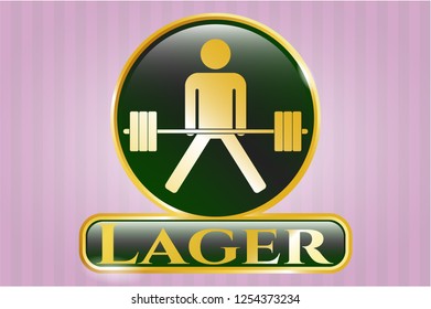  Shiny emblem with sumo deadlift icon and Lager text inside