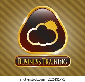  Shiny emblem with sun behind cloud icon and Business Training text inside
