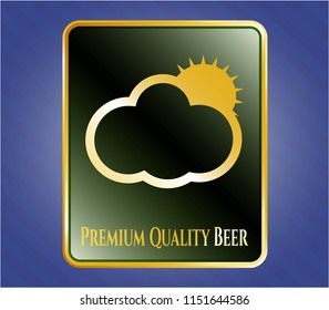  Shiny emblem with sun behind cloud icon and Premium Quality Beer text inside
