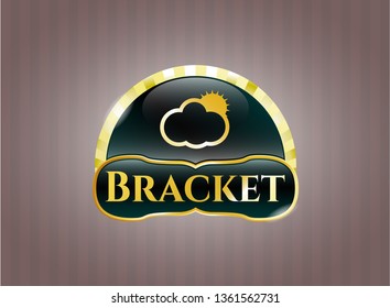  Shiny emblem with sun behind cloud icon and Bracket text inside
