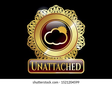  Shiny emblem with sun behind cloud icon and Unattached text inside