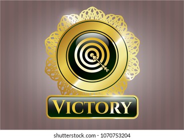   Shiny emblem with target, business icon and Victory text inside