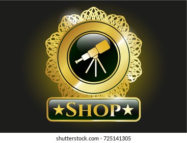  Shiny emblem with telescope icon and Shop text inside