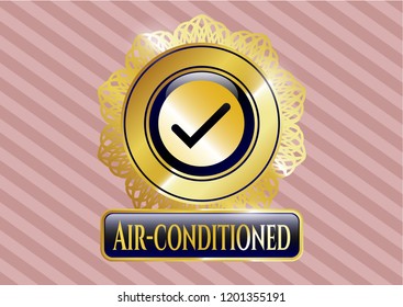  Shiny emblem with tick icon and Air-conditioned text inside