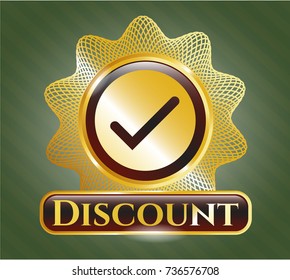  Shiny emblem with tick icon and Discount text inside