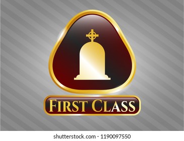  Shiny emblem with tombstone icon and First Class text inside