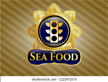  Shiny emblem with traffic light icon and Sea Food text inside