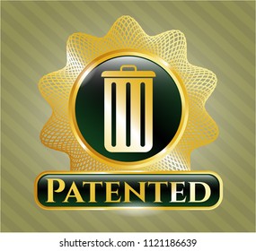  Shiny emblem with trash can icon and Patented text inside