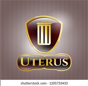  Shiny emblem with trash can icon and Uterus text inside