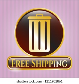  Shiny emblem with trash can icon and Free Shipping text inside