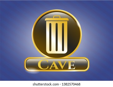  Shiny emblem with trash can icon and Cave text inside