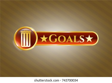  Shiny emblem with trash can icon and Goals text inside