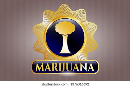  Shiny emblem with tree icon and Marijuana text inside