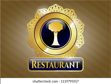  Shiny emblem with tree icon and Restaurant text inside