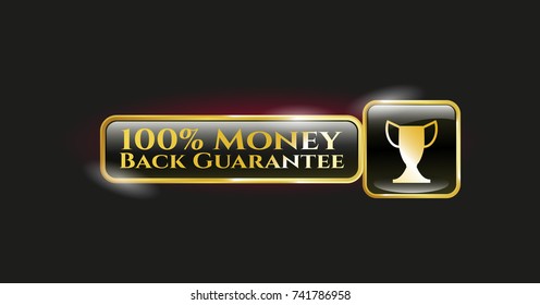  Shiny emblem with trophy icon and 100% Money Back Guarantee text inside