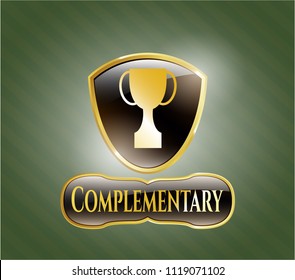  Shiny emblem with trophy icon and Complementary text inside