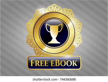  Shiny emblem with trophy icon and Free eBook text inside