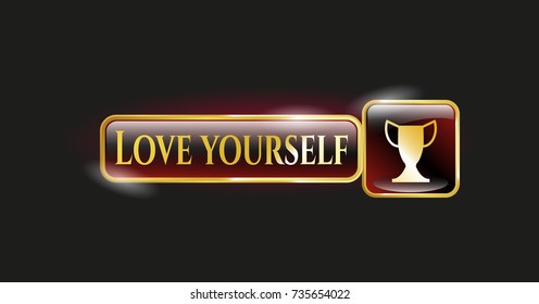  Shiny emblem with trophy icon and Love Yourself text inside