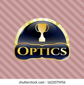  Shiny emblem with trophy icon and Optics text inside