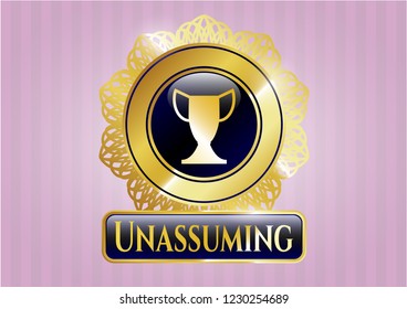  Shiny emblem with trophy icon and Unassuming text inside