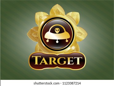  Shiny emblem with ufo with aline inside icon and Target text inside