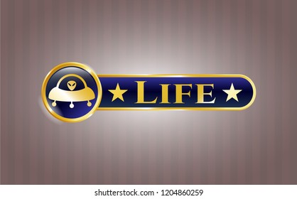  Shiny emblem with ufo with aline inside icon and Life text inside